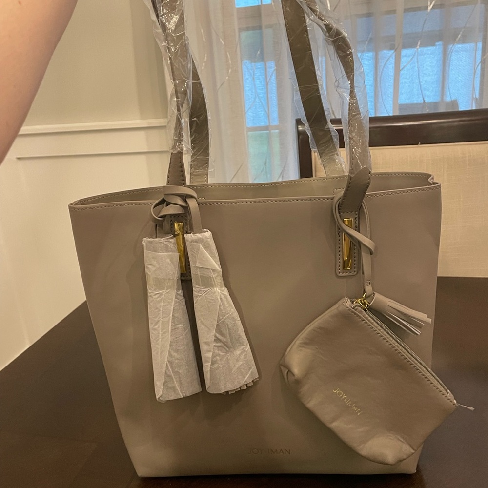 NEW Joy & Inman Taupe Tote Bag with Removable Center Pouch